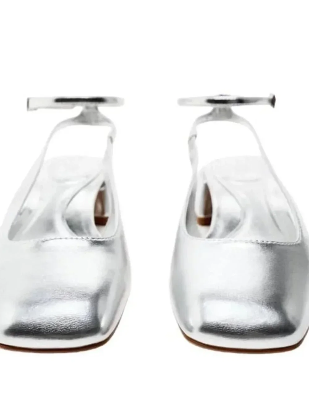 Zara Block Heel Ballerina Square Toe Slingback Heels Silver Size 40/9-9.5 - Picture 9 of 16